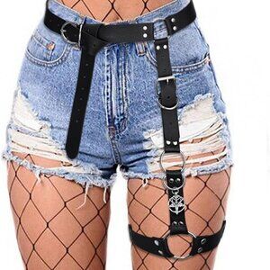 Women Punk Leather Waist and Leg Belt - Gothic Thigh Rave Accessory in Black
